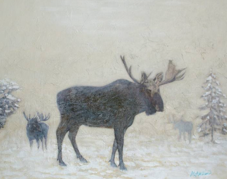 moose in snow painting