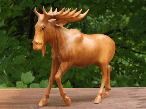 wooden moose sculpture